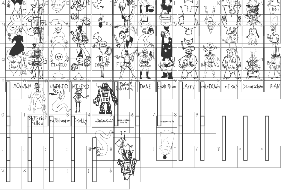SPARKS Scrapbook 2001 font character map preview
