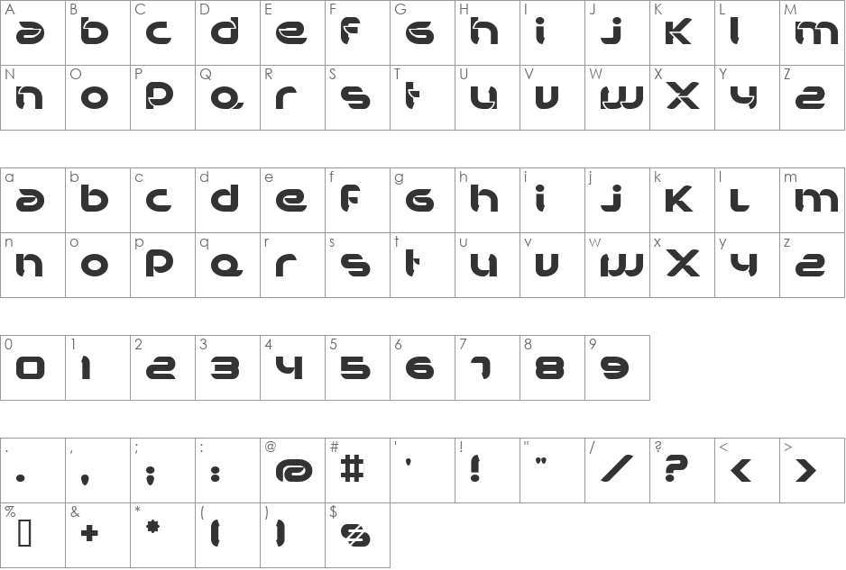 BDBankwell font character map preview