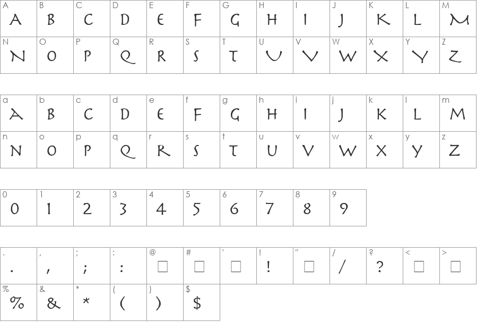 Sparta SSi font character map preview
