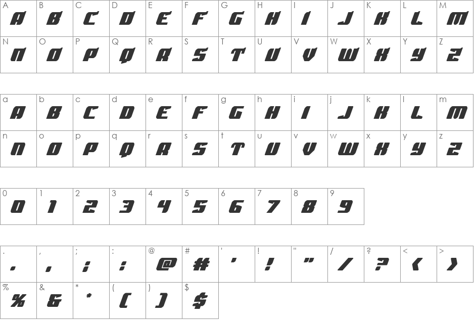 Spartaco Straight font character map preview