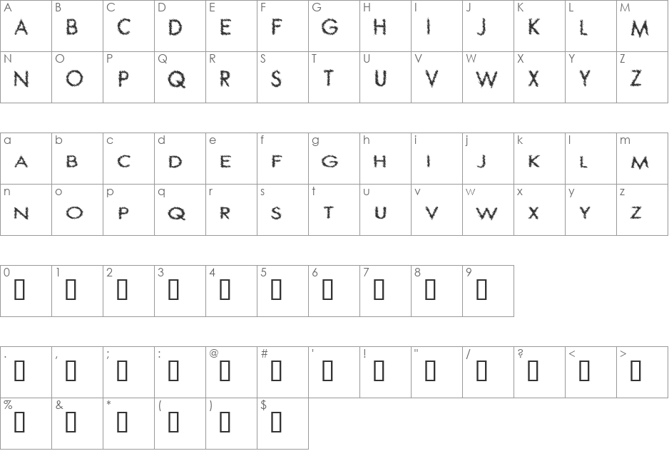 Spat Crumb font character map preview