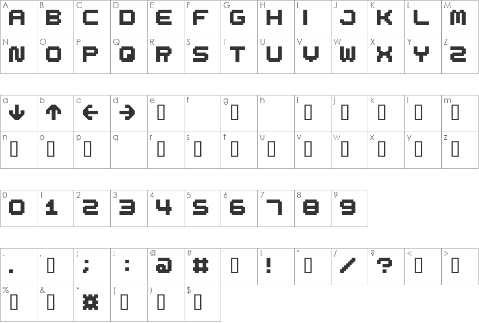 spdr02 font character map preview