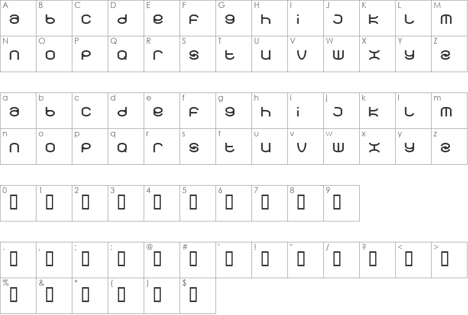 spearbox font character map preview