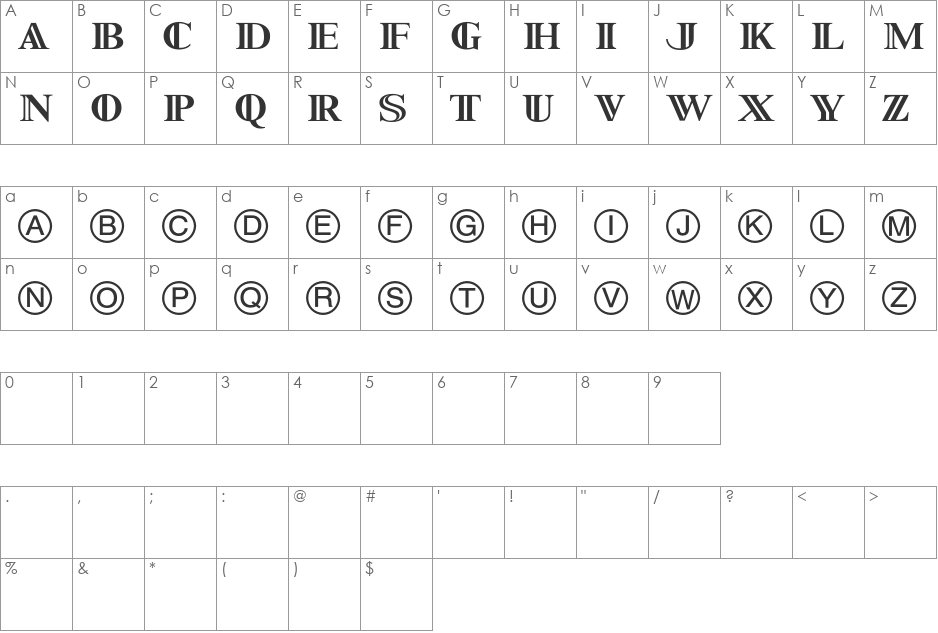 SpecialAlphabets font character map preview
