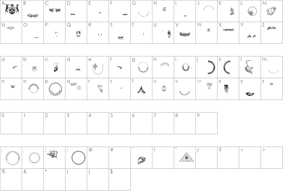 SpecialSeals font character map preview