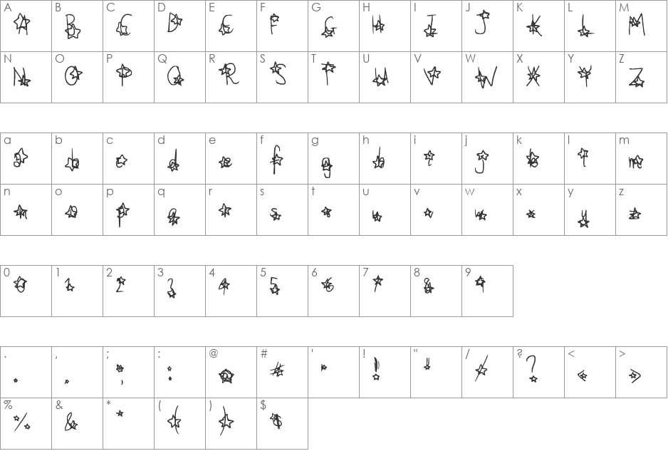 Speckled with Stars font character map preview