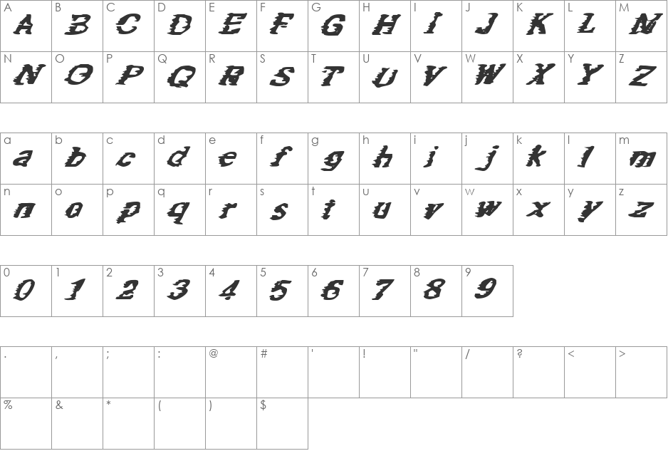 Speed of Oatmeal font character map preview