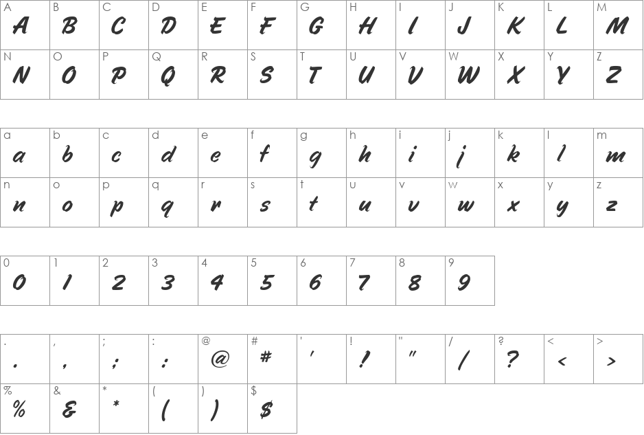 Speedline MF font character map preview