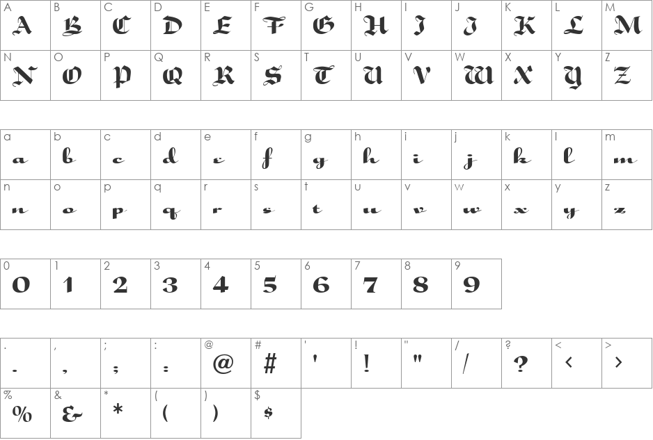 Speedscript font character map preview