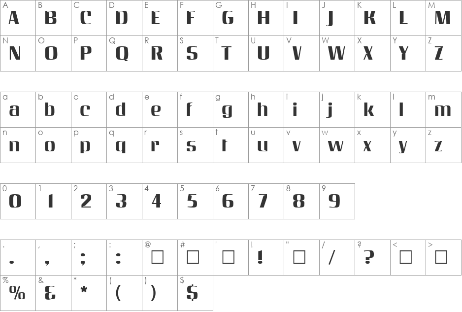 Speedway font character map preview