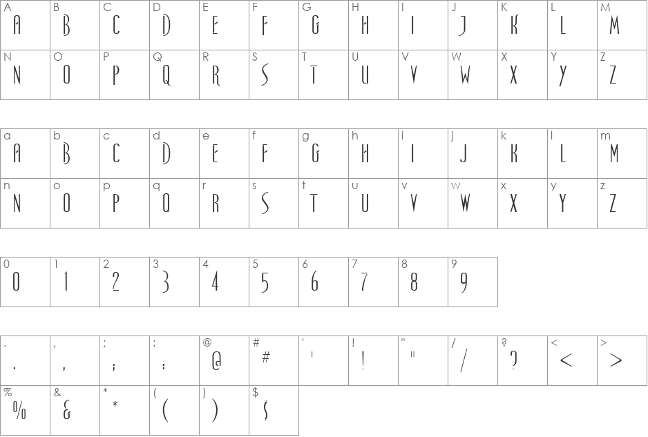 Spellbound font character map preview
