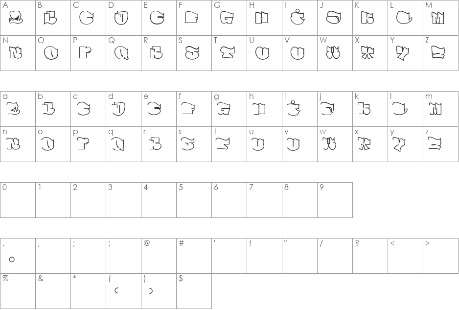 SPEW font character map preview