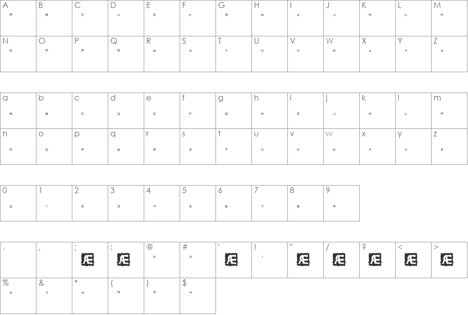 Spheroids X BRK font character map preview