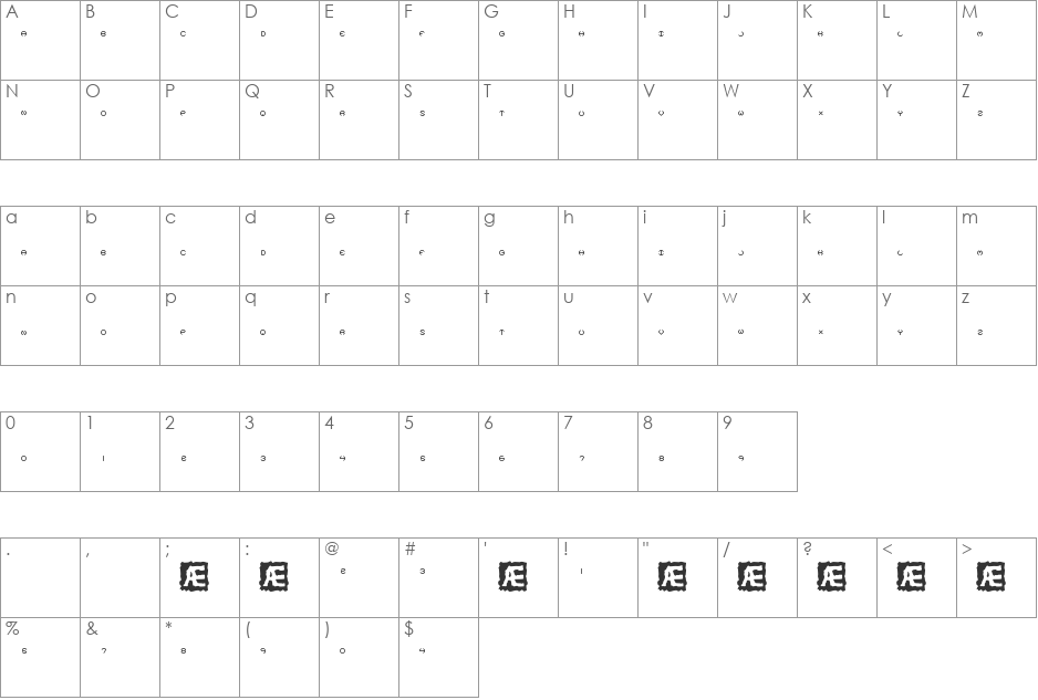 Spheroids X BRK font character map preview