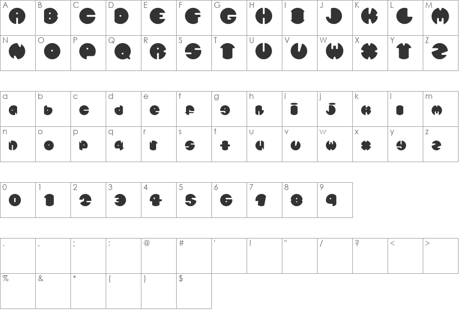 Spherometric font character map preview