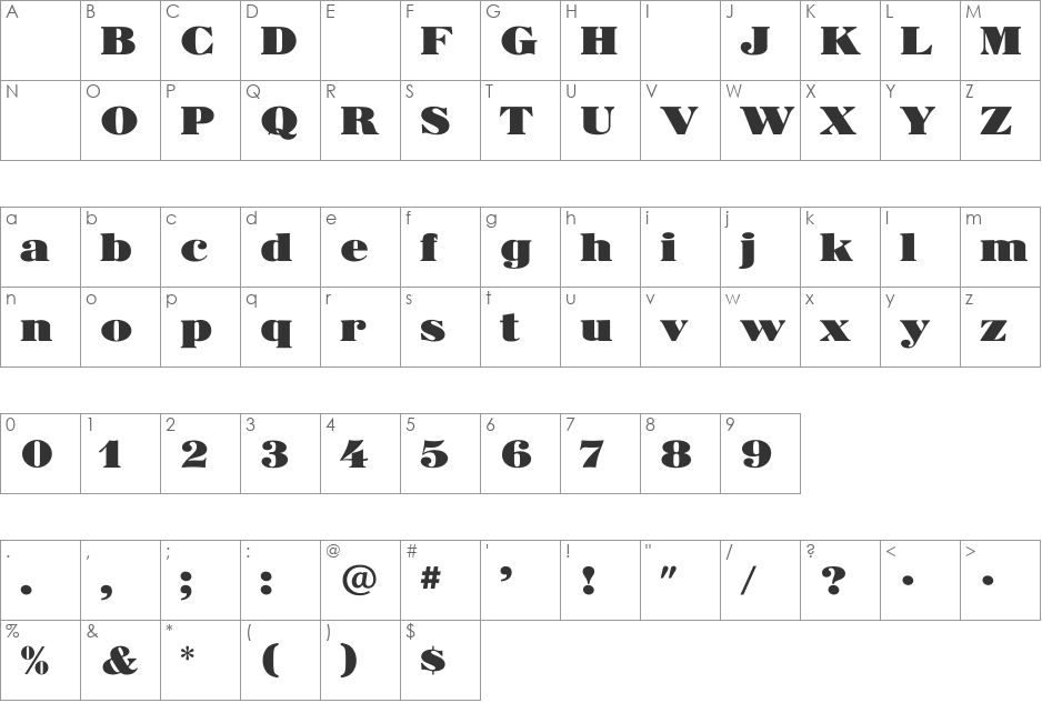 SphinxSolid font character map preview