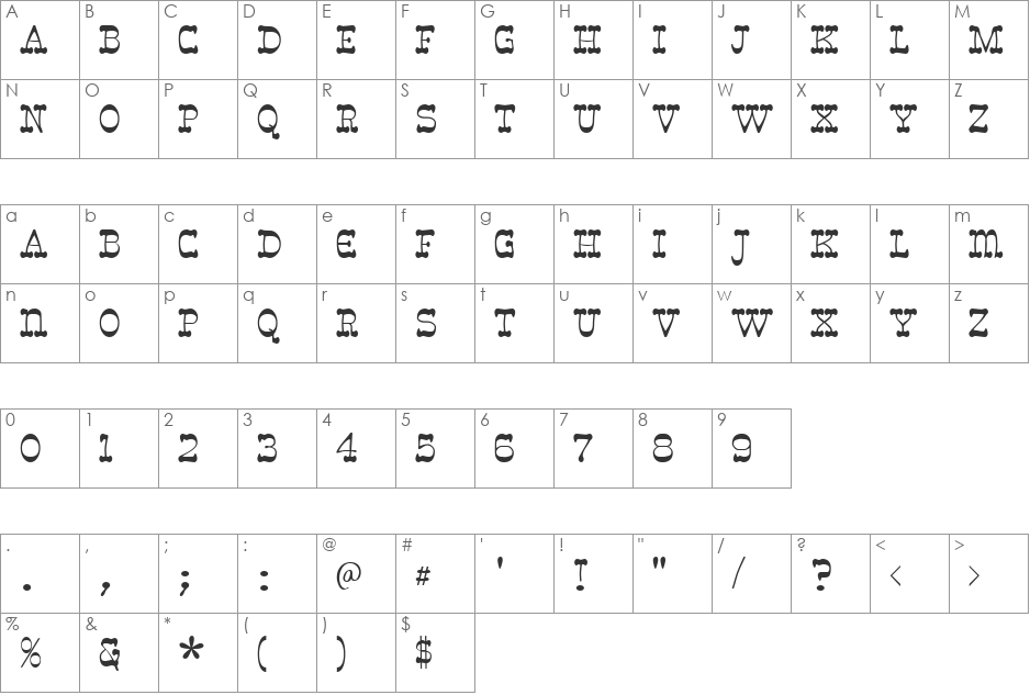 Spicandspan font character map preview