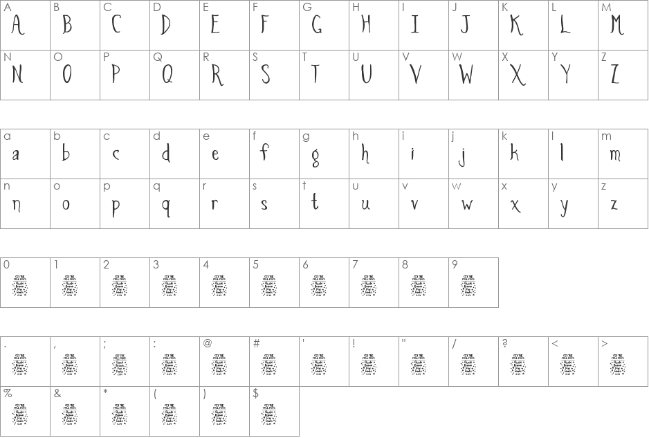 Spiders and Sparrows DEMO font character map preview