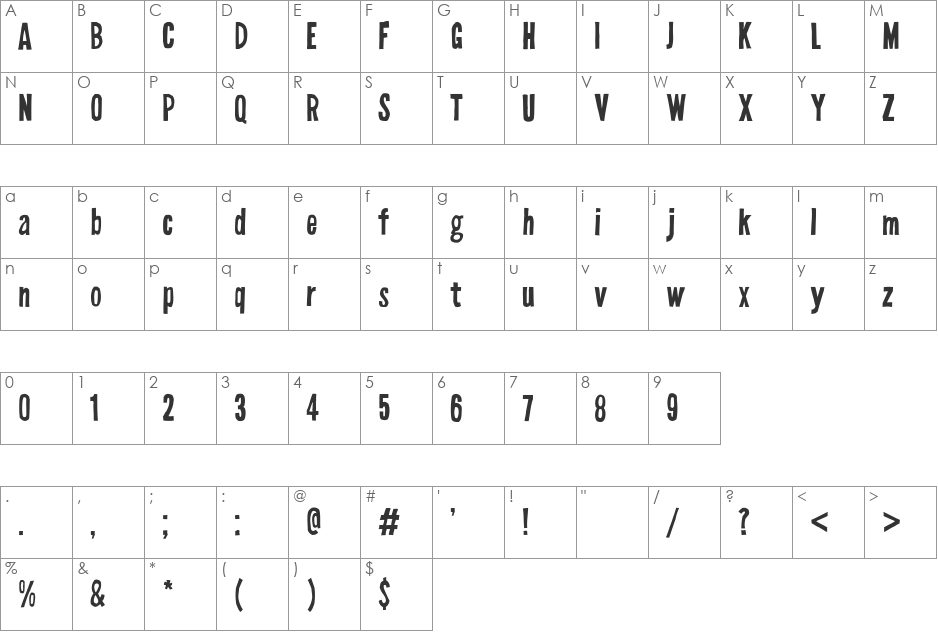 Spidola font character map preview