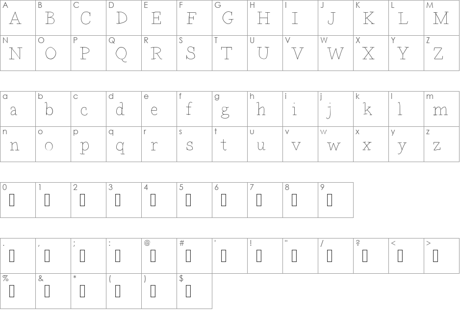 BDParisDemo font character map preview