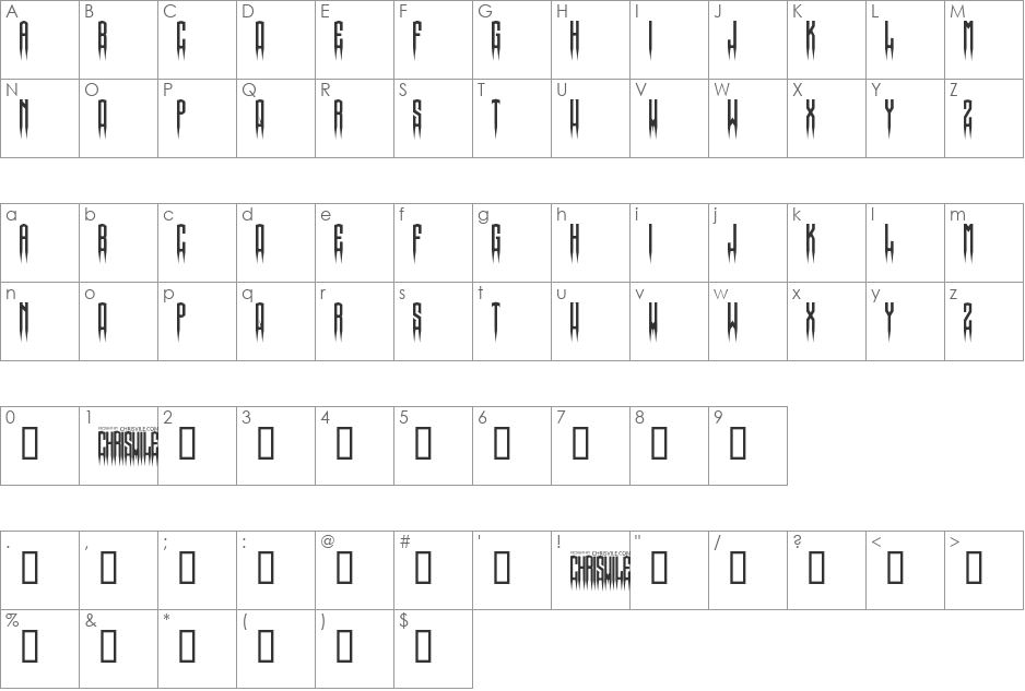 Spiked font character map preview