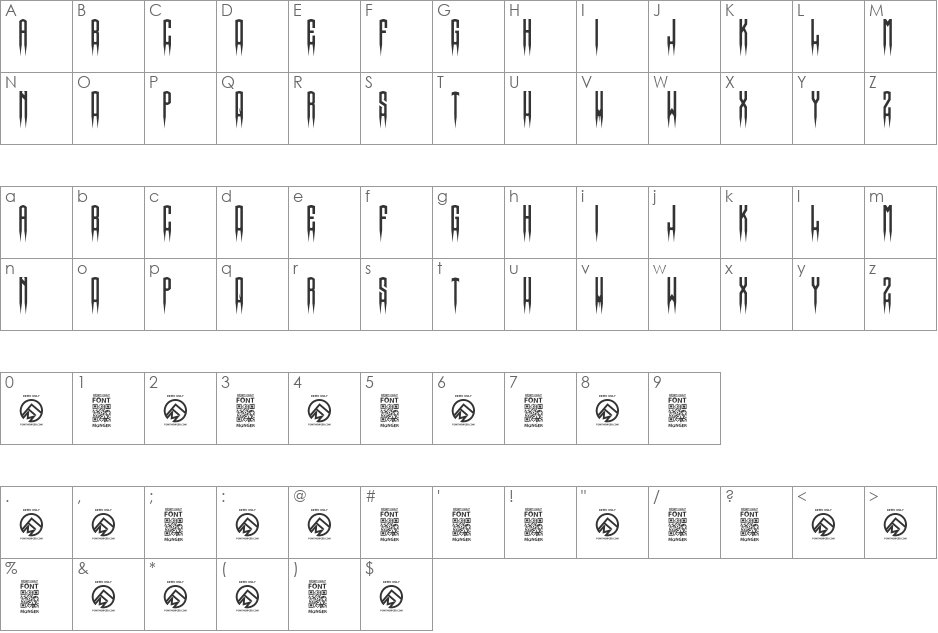 Spiked font character map preview