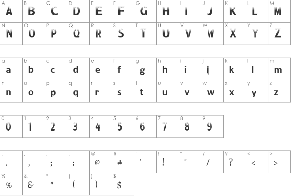 SpikedTop font character map preview