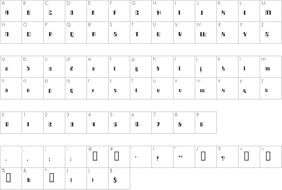 BDRocket70 font character map preview