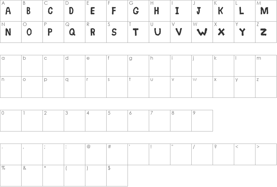 Spikey font character map preview