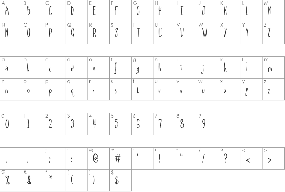 SpillMilk font character map preview