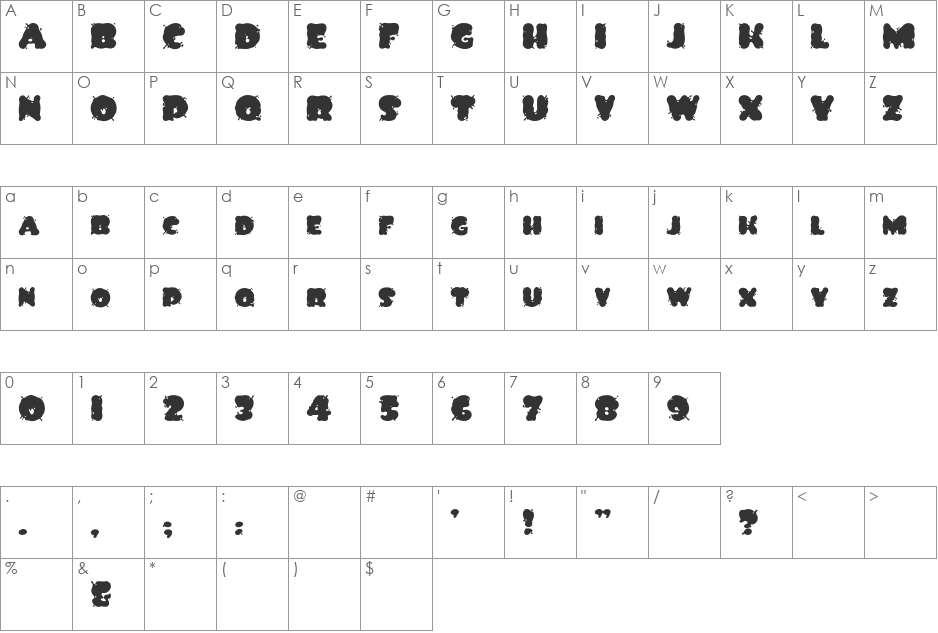 Spilt Ink font character map preview