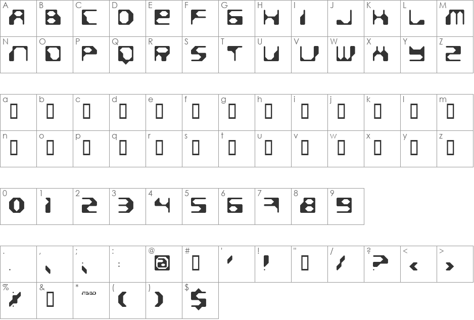BDStereotype font character map preview