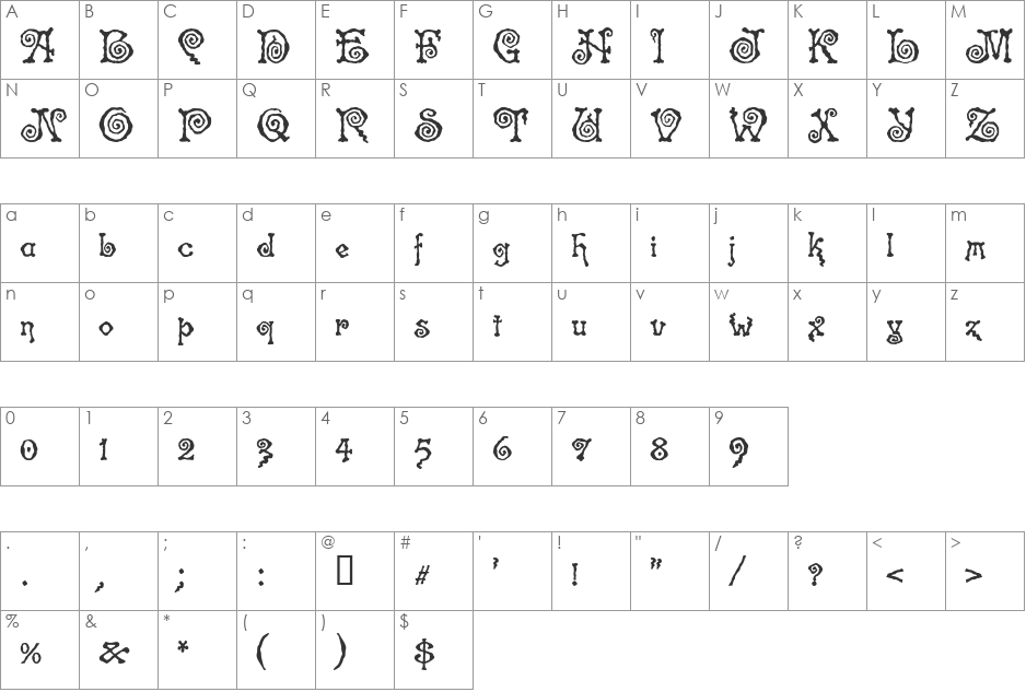 Spiral ST font character map preview