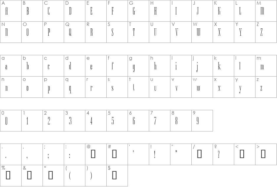 Spire ExtraLight Alt font character map preview
