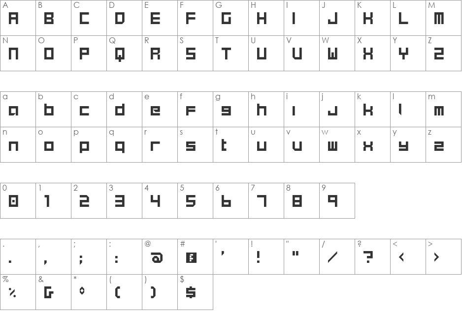 Spire NBP font character map preview