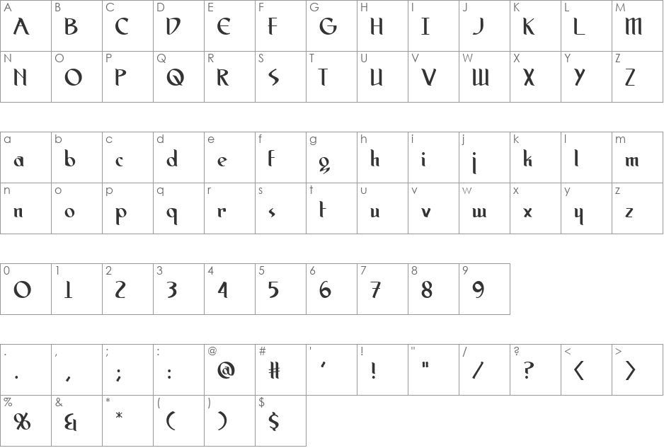 Spirit Medium font character map preview