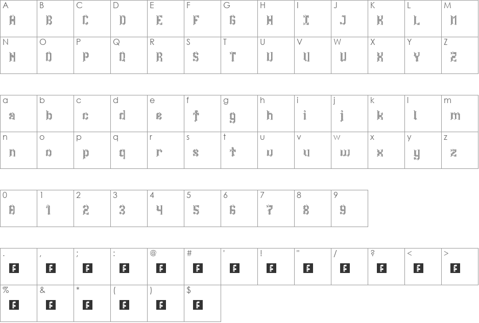 Spirited Away font character map preview