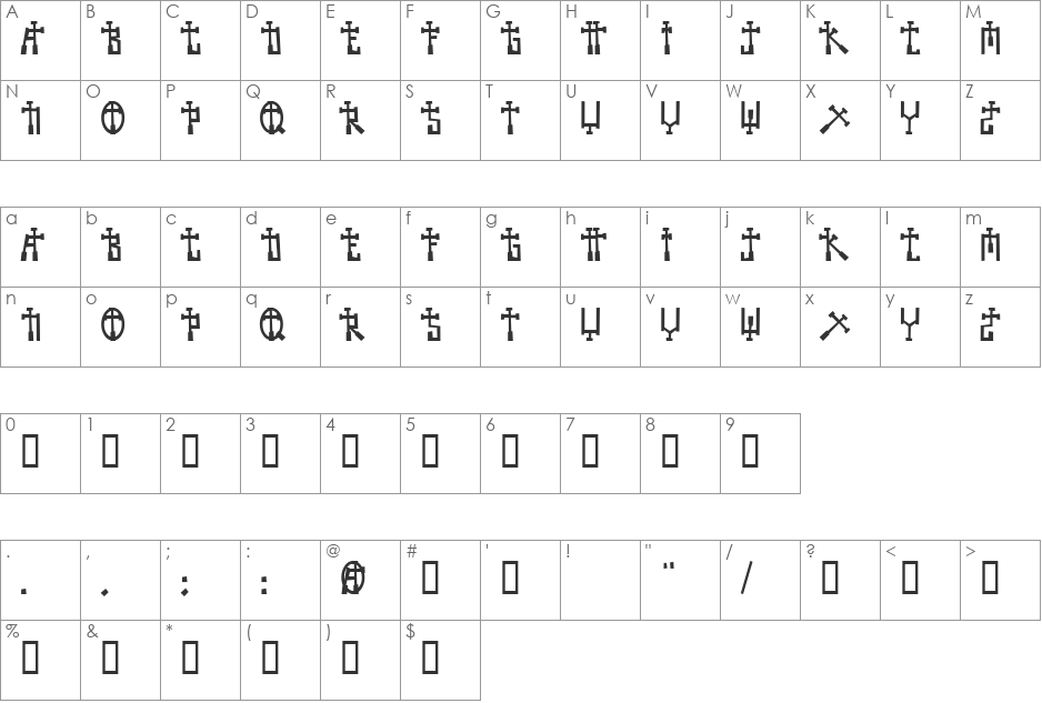 BE CROSS font character map preview