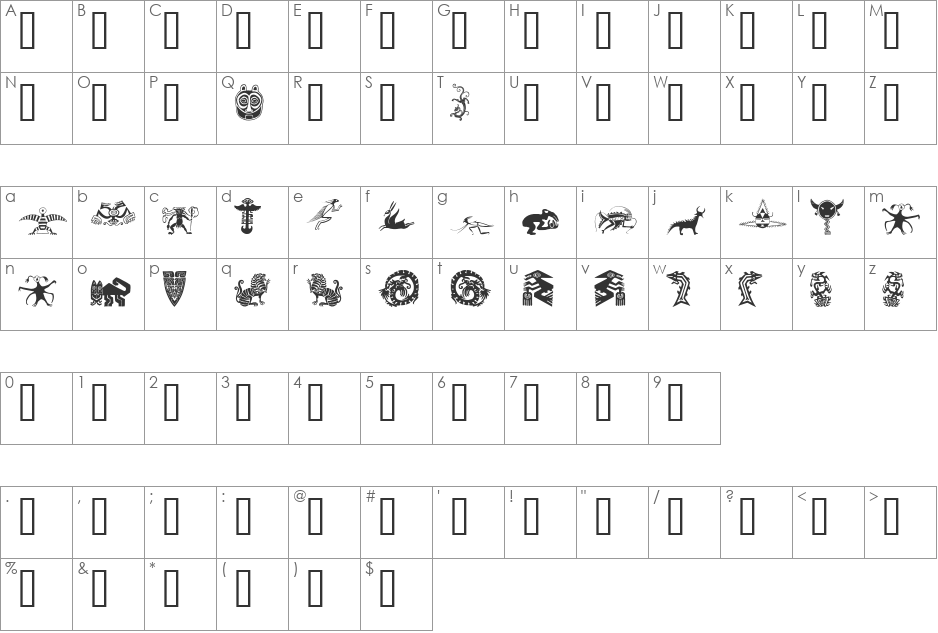 Spirits font character map preview