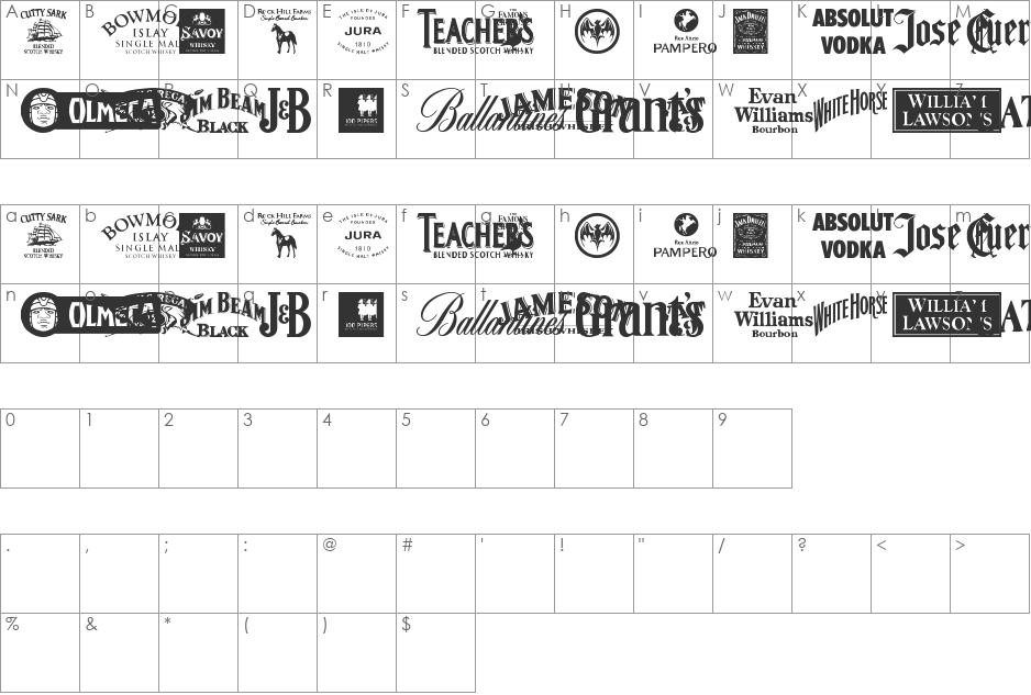 Spiritsdotsdrinks font character map preview