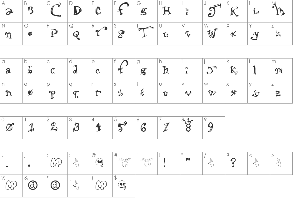 Spittoon font character map preview