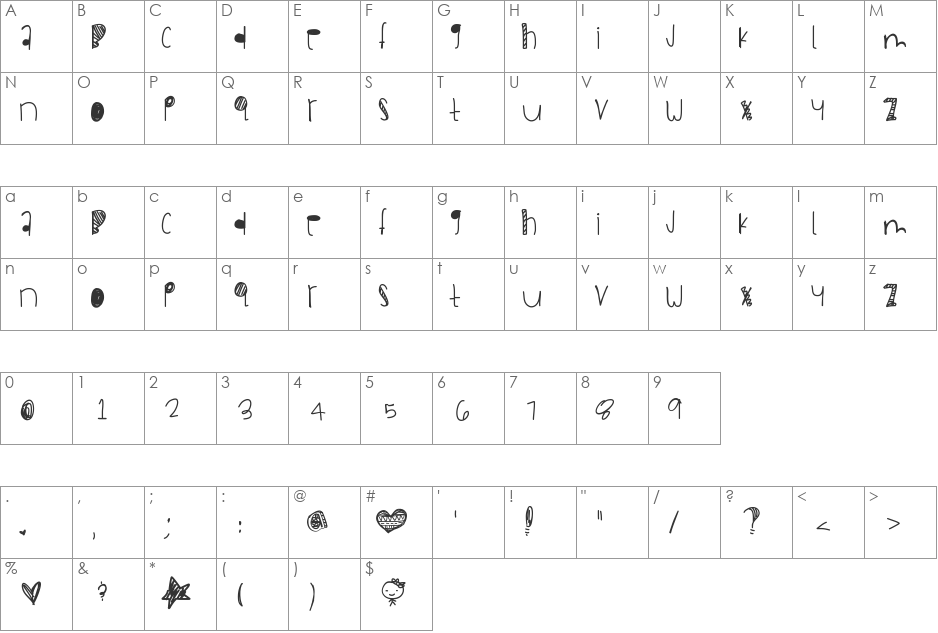 SpizikeHand font character map preview