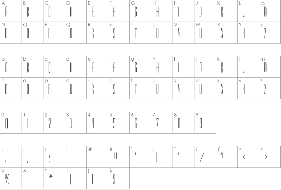 Splain font character map preview