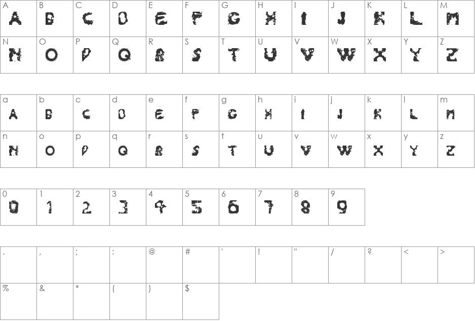 Splash 180 font character map preview