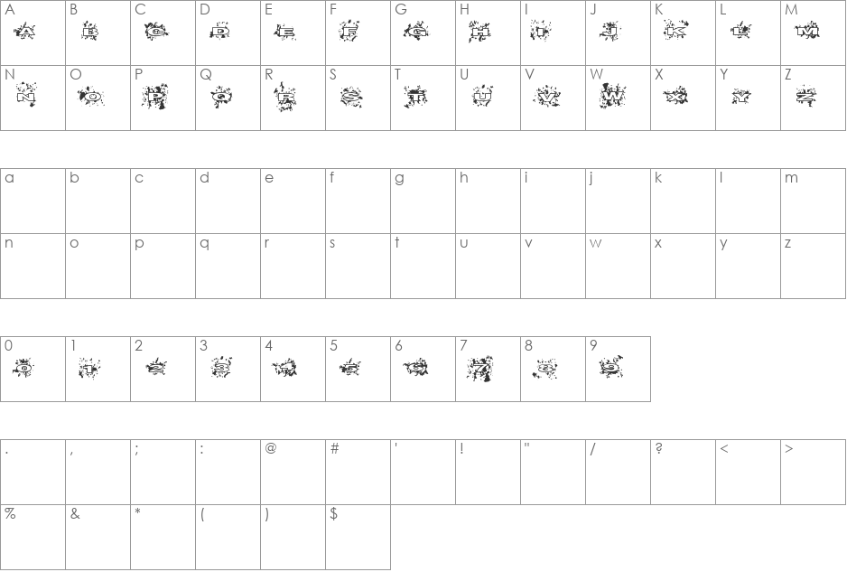 Splatish font character map preview