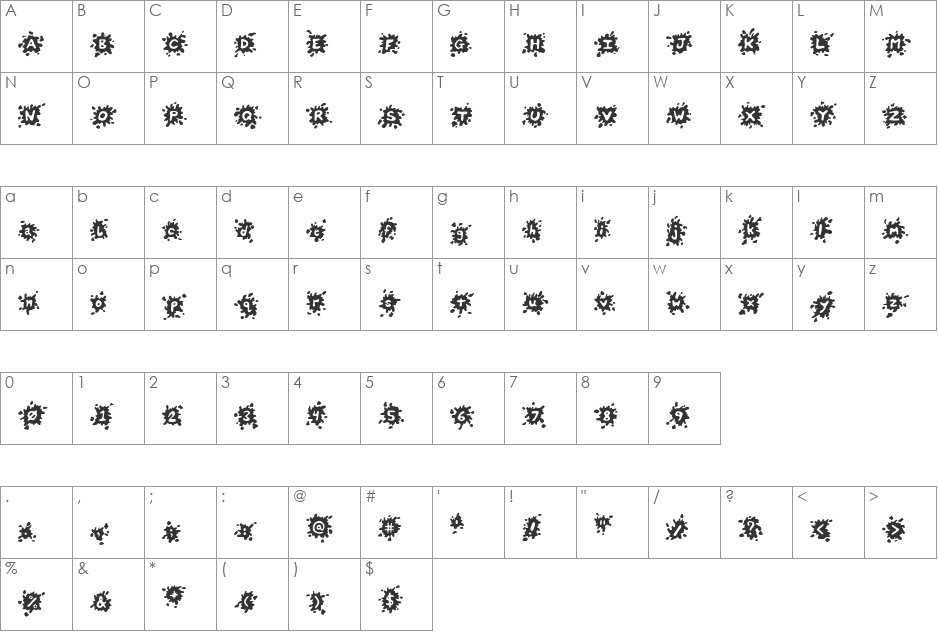 Splats font character map preview