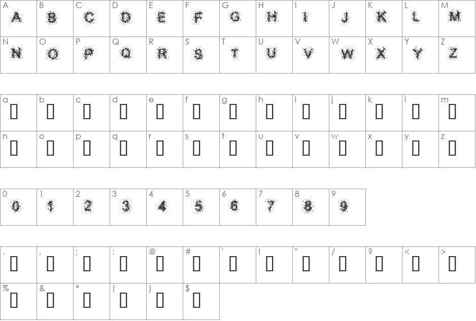 Splatter Caps font character map preview