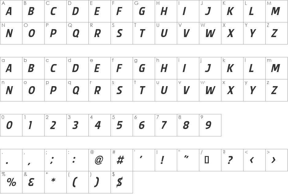 Splendid Plan 9 font character map preview