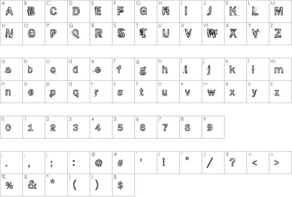 Splinter2 font character map preview