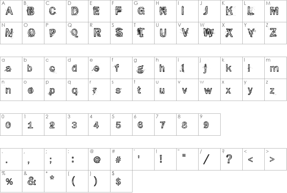Splinter2 font character map preview
